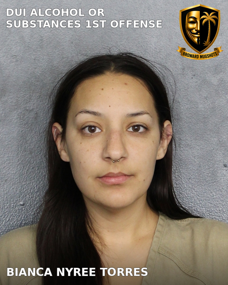 Bianca Nyree Torres — first booking card in the Broward DUI video. Charges are allegations.